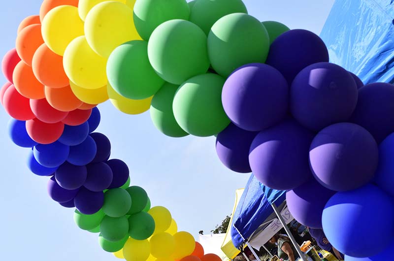 Rainbow balloon arch