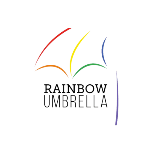 Rainbow Umbrella logo featuring an outline of an umbrella in rainbow colors and the text Rainbow Umbrella