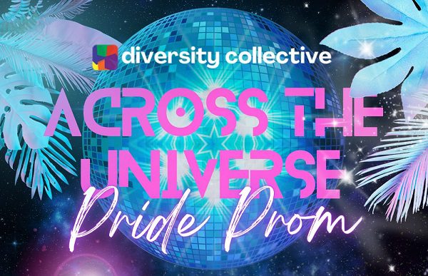 Across the Universe Pride Prom with disco ball and galaxy background