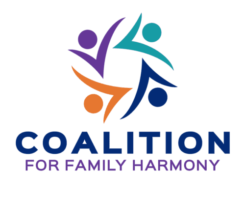 Logo of the coalition for family harmony featuring a stylized graphic of human figures and text.