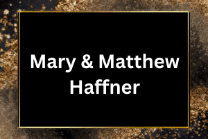Elegant nameplate design for "mary & matthew haffner" with golden accents.